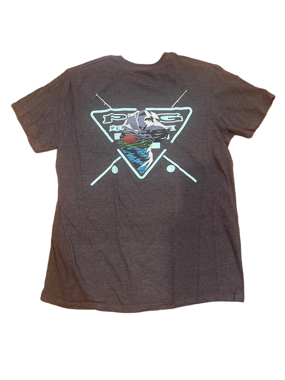 Columbia Charcoal Short-Sleeve Tee with Dog and Lake Graphic